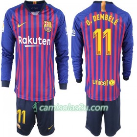 Camisolas de Futebol FC Barcelona O. Dembele 11 Criança Equipamento Principal 2018/19 Manga Comprida